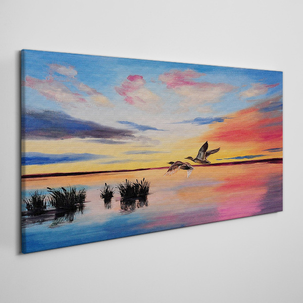 Foto auf leinwand Sonnenuntergang über dem See