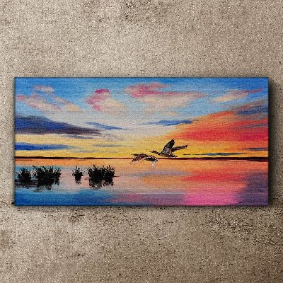 Foto auf leinwand Sonnenuntergang über dem See