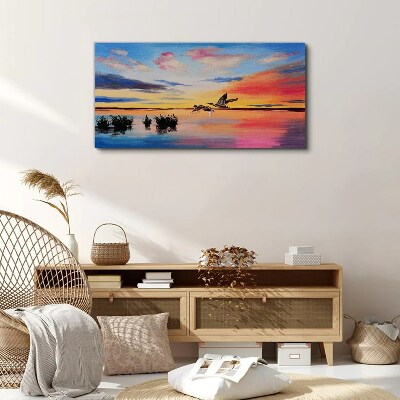 Foto auf leinwand Sonnenuntergang über dem See