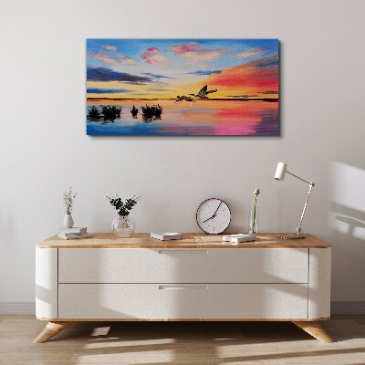 Foto auf leinwand Sonnenuntergang über dem See