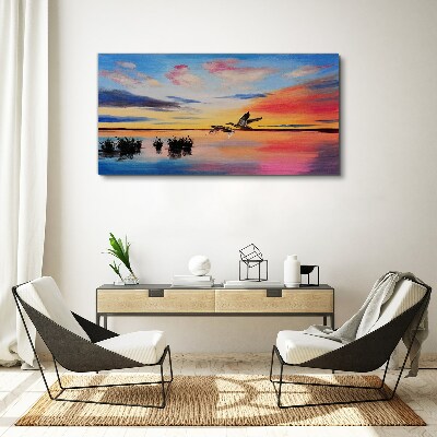 Foto auf leinwand Sonnenuntergang über dem See
