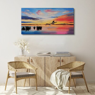 Foto auf leinwand Sonnenuntergang über dem See