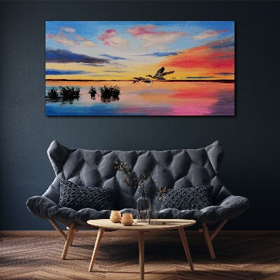 Foto auf leinwand Sonnenuntergang über dem See