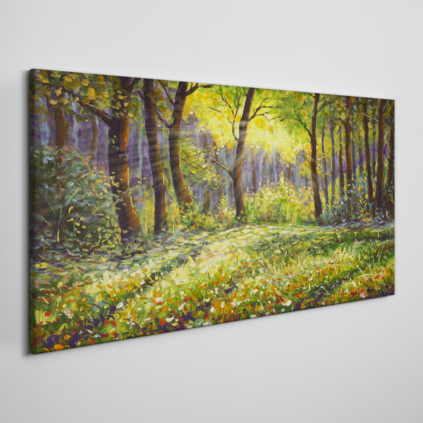 Bild auf leinwand Goldenes Licht im Waldhain
