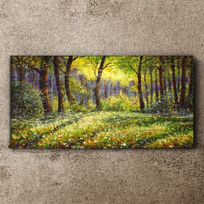 Bild auf leinwand Goldenes Licht im Waldhain