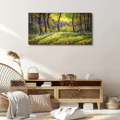 Bild auf leinwand Goldenes Licht im Waldhain