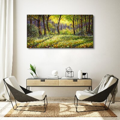 Bild auf leinwand Goldenes Licht im Waldhain