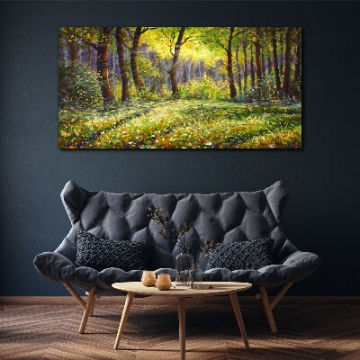 Bild auf leinwand Goldenes Licht im Waldhain