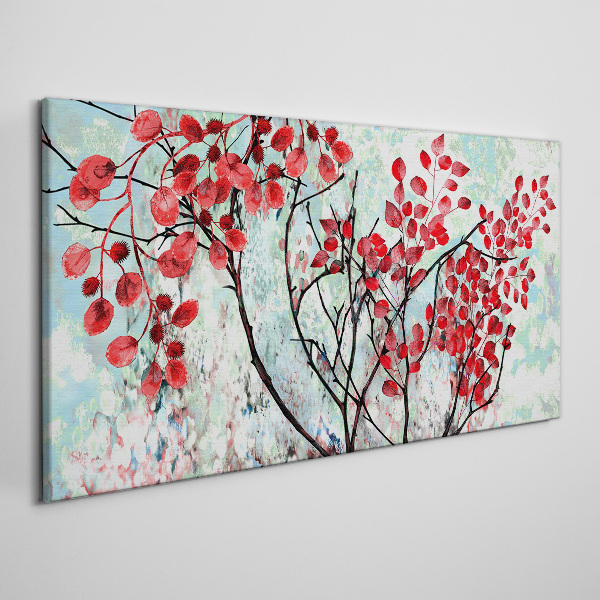 Foto auf leinwand Rote Blätter auf blauem Hintergrund