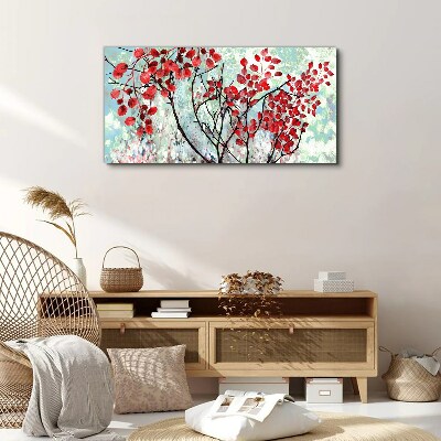 Foto auf leinwand Rote Blätter auf blauem Hintergrund