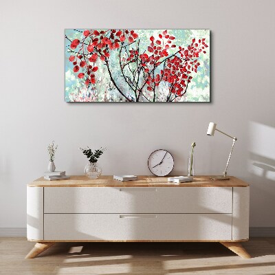Foto auf leinwand Rote Blätter auf blauem Hintergrund