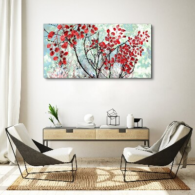Foto auf leinwand Rote Blätter auf blauem Hintergrund