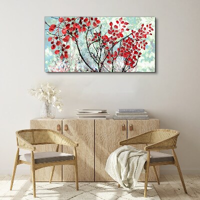 Foto auf leinwand Rote Blätter auf blauem Hintergrund