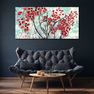 Foto auf leinwand Rote Blätter auf blauem Hintergrund