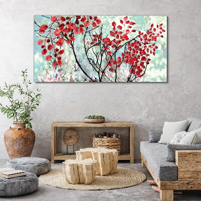 Foto auf leinwand Rote Blätter auf blauem Hintergrund