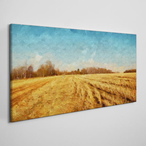 Foto auf leinwand Goldene Felder unter blauem Himmel