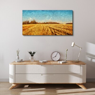 Foto auf leinwand Goldene Felder unter blauem Himmel