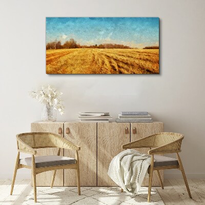Foto auf leinwand Goldene Felder unter blauem Himmel