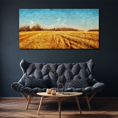 Foto auf leinwand Goldene Felder unter blauem Himmel