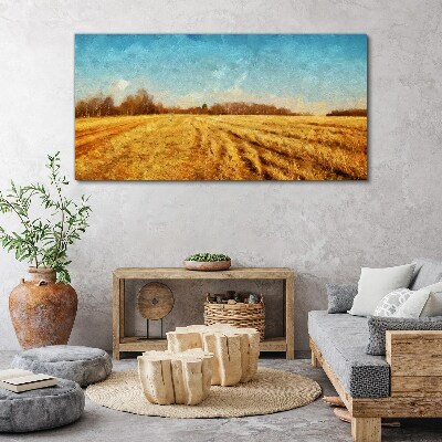 Foto auf leinwand Goldene Felder unter blauem Himmel