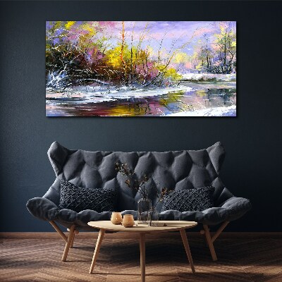 Wandbild Winterbäume Fluss Natur