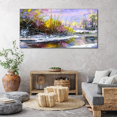 Wandbild Winterbäume Fluss Natur