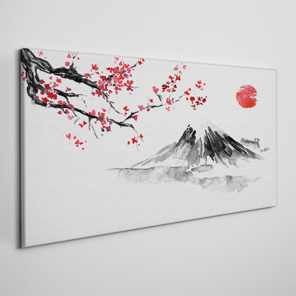 Foto auf leinwand Kirschblüten und Berglandschaft
