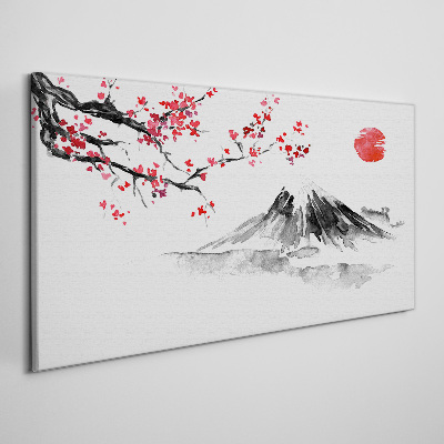 Foto auf leinwand Kirschblüten und Berglandschaft