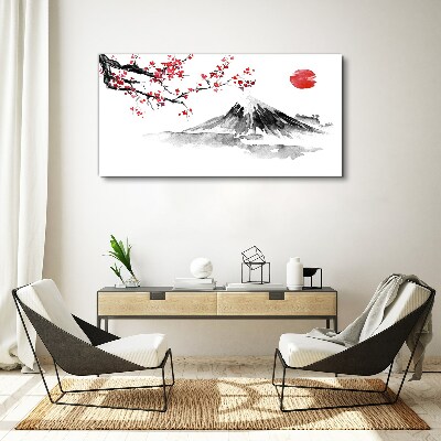 Foto auf leinwand Kirschblüten und Berglandschaft