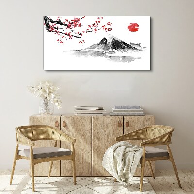 Foto auf leinwand Kirschblüten und Berglandschaft