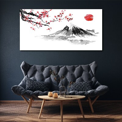 Foto auf leinwand Kirschblüten und Berglandschaft