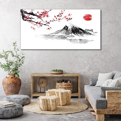 Foto auf leinwand Kirschblüten und Berglandschaft