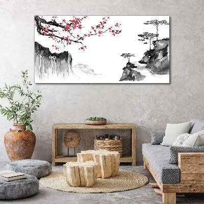 Bild auf leinwand Blumenlandschaften im japanischen Stil