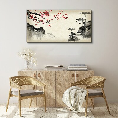 Foto auf leinwand Landschaft mit blühenden Zweigen