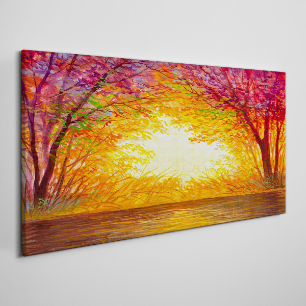 Foto leinwand Sonnenuntergang in einem bunten Wald