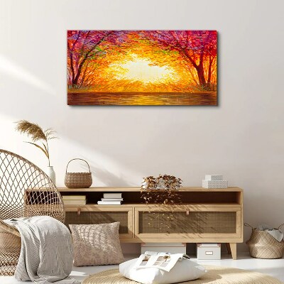 Foto leinwand Sonnenuntergang in einem bunten Wald