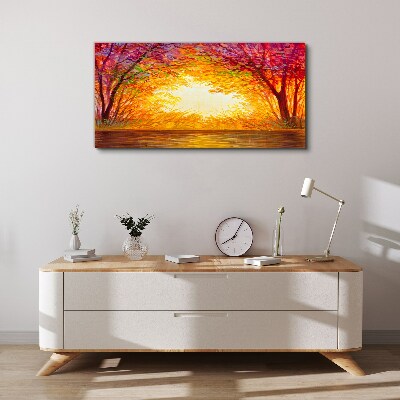 Foto leinwand Sonnenuntergang in einem bunten Wald