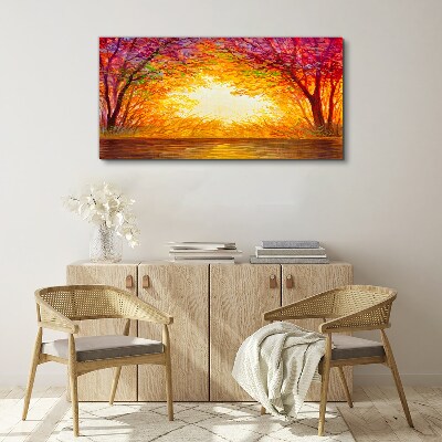Foto leinwand Sonnenuntergang in einem bunten Wald