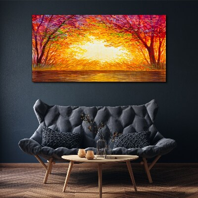 Foto leinwand Sonnenuntergang in einem bunten Wald