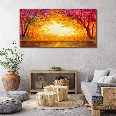 Foto leinwand Sonnenuntergang in einem bunten Wald