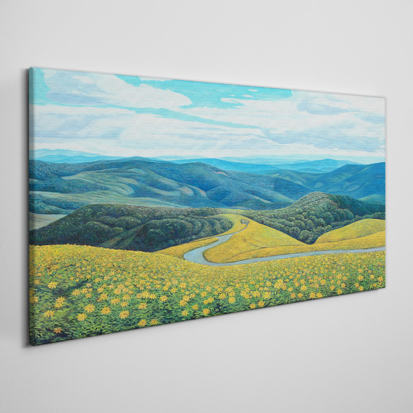 Foto leinwand Landschaft in gelben Blumen
