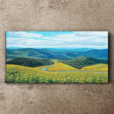 Foto leinwand Landschaft in gelben Blumen