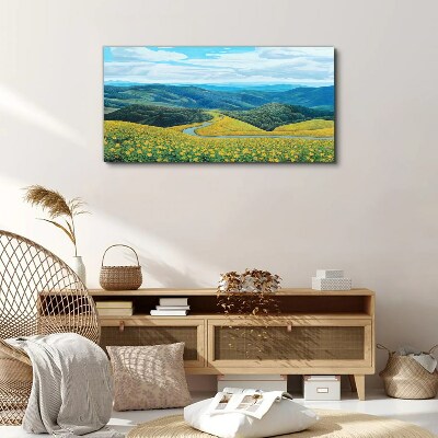 Foto leinwand Landschaft in gelben Blumen