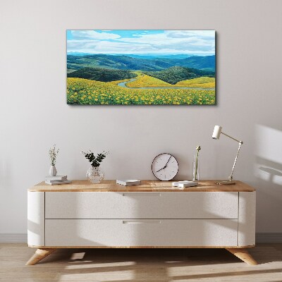 Foto leinwand Landschaft in gelben Blumen