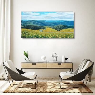 Foto leinwand Landschaft in gelben Blumen