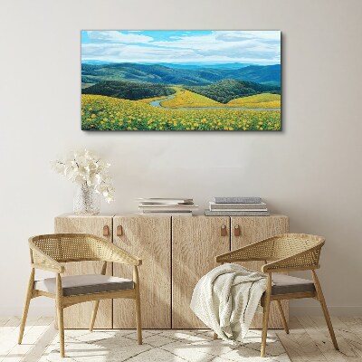 Foto leinwand Landschaft in gelben Blumen