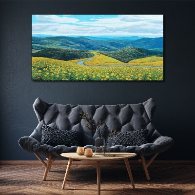 Foto leinwand Landschaft in gelben Blumen