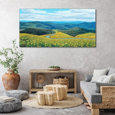 Foto leinwand Landschaft in gelben Blumen