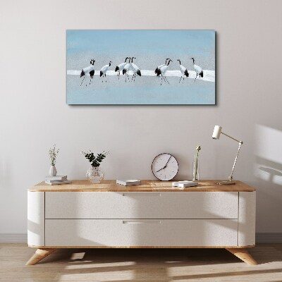 Foto auf leinwand Kranichschwärme auf blauem Hintergrund