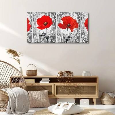Leinwandbild Rote Mohnblumen auf einem Glashintergrund